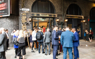 People queuing outside the restaurant "Bierschenke"