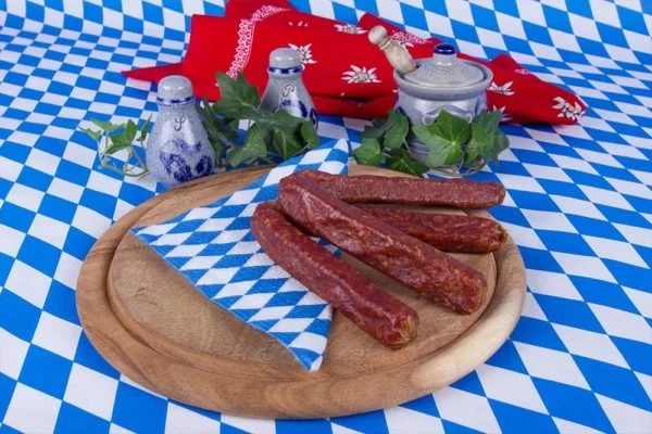 A Plate of Landjäger German Salami Sausages With Garnish