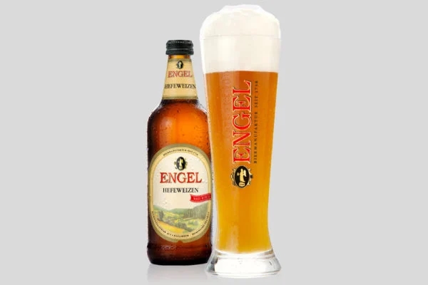 Engel wheat beer in a bottle and glass