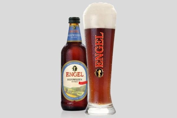 A Bottle and Pint of Engel Hefeweizen Dunkel, Tasty German Dark Wheat Beer
