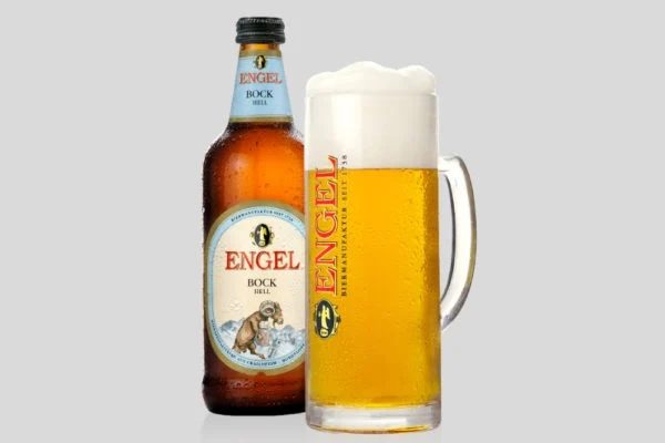 Engel bock hell beer in glass